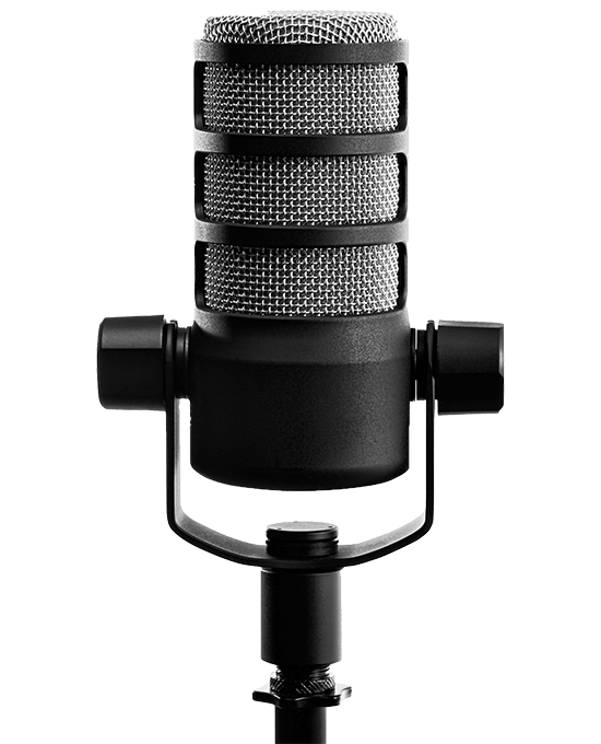 RFC-Podcast microphone on a tripod a black metal